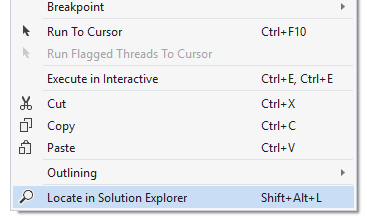 Locate in Solution Explorer