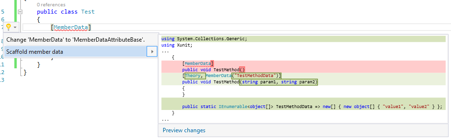 Scaffold xUnit MemberData