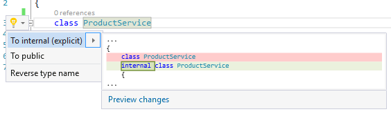 Change type access modifier refactoring